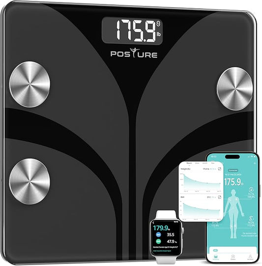 Posture Scale for Body Weight, Digital Bathroom Smart Scale, 13 Body Composition Analyzer Sync Weight Scale BMI Health Monitor Sync Apps 400lbs - Black