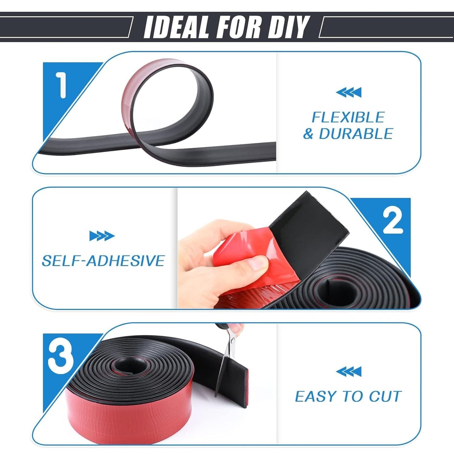 Neoprene Rubber Strips Self Adhesive Sheets, Rolls & Strips with Adhesive Backing Rubber Pads Self Stick Seal Gasket Tape for Matting Padding - 3” Wide x 1/16" Thick x 20' Long