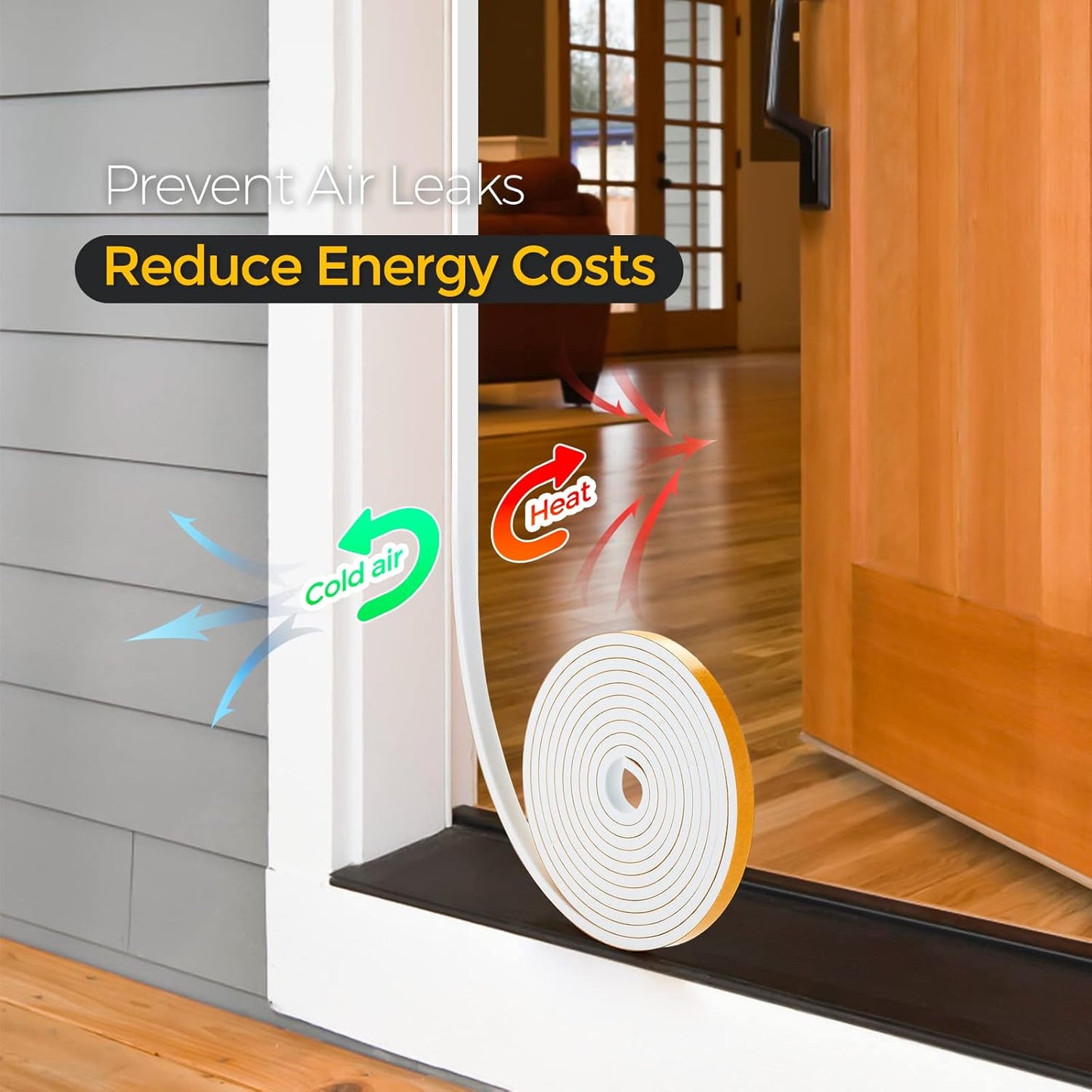 50 Feet Weather Stripping Door Seal, 3/8" Wide X 1/8" Thick Door Seal Strip High Density Foam Tape Adhesive Strip for Door Soundproofing,Window Insulation (3/8" x 1/8" x 50FT, White)