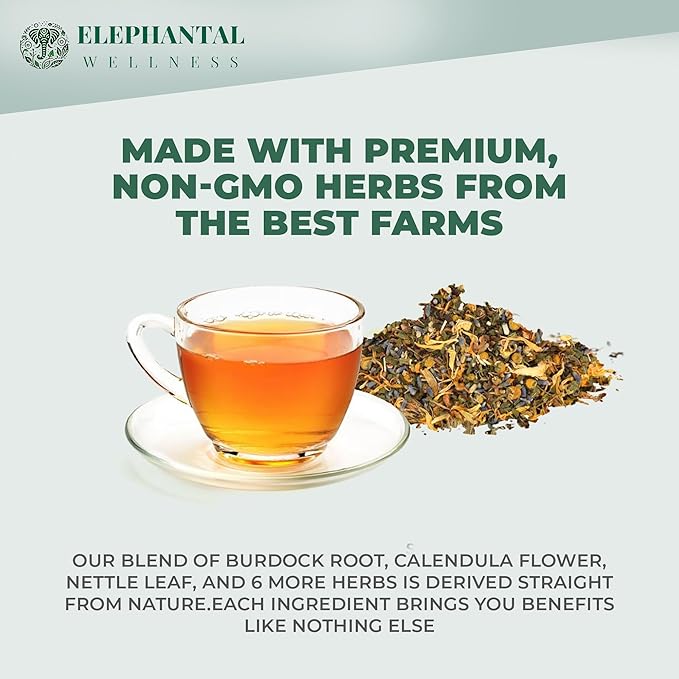 Elephantal Wellness Premium Skin Herbal Tea | Radiance & Clarity Support with Burdock, Dandelion Root Tea, Nettle, Calendula & Lavender | Non-GMO, Caffeine-Free, Handmade Loose Leaf Blend, 4oz Loose Leaf, 40 Servings