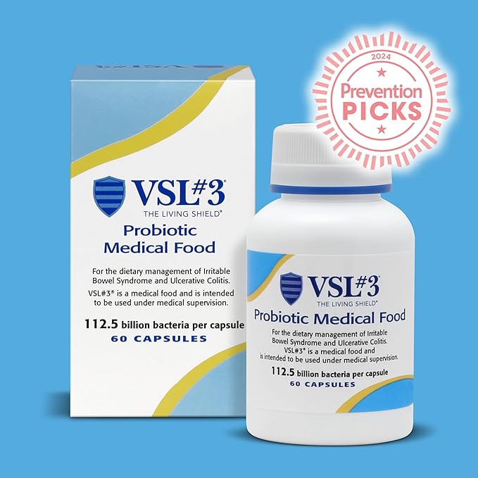 VSL #3® Probiotics for Digestive Health, IBS & UC Symptoms - 112.5B CFUs, High-Potency, Multi-Strain, Live, Refrigerated Probiotic, Medical Food for Gut Health Support in Men & Women, 180 Capsules