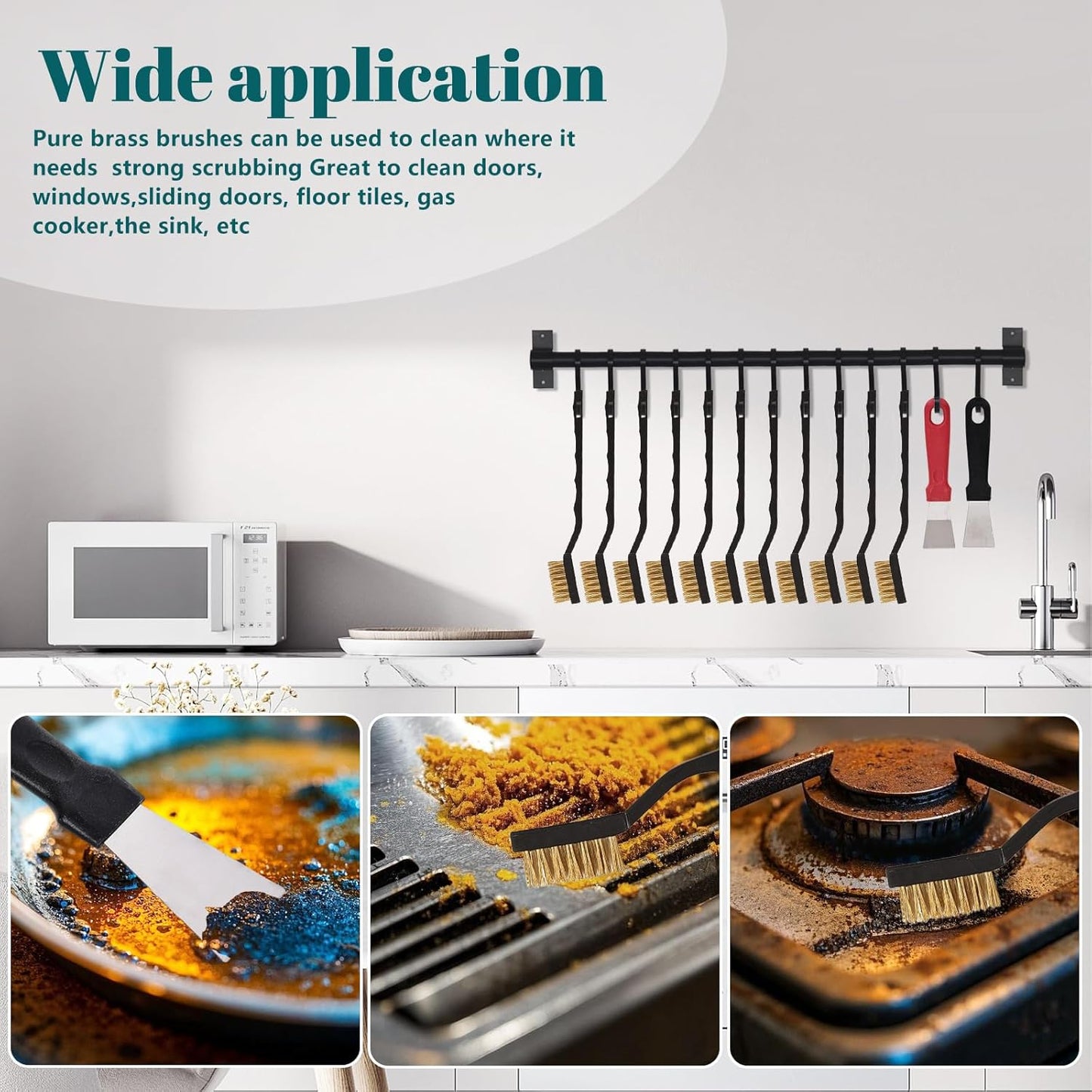 24 Pcs Mini Brass Brush Set, Brass Scratch Brush with Curved Handle, Cleaning Weld Slag and Rust