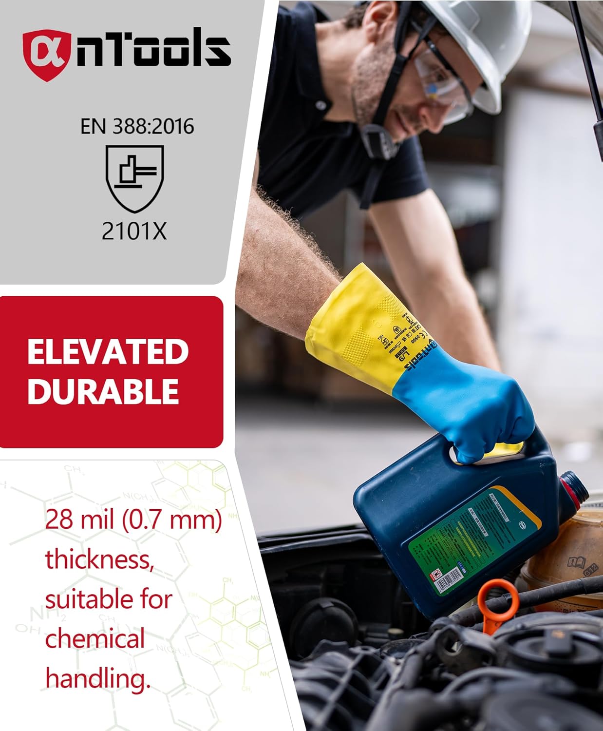 2 Pairs Neoprene and Rubber Blend Heavy-Duty Chemical Gloves, Protective industrial gloves for Resist Acid, Alkali, Hazmat, cleaning, dishwashing, Medium