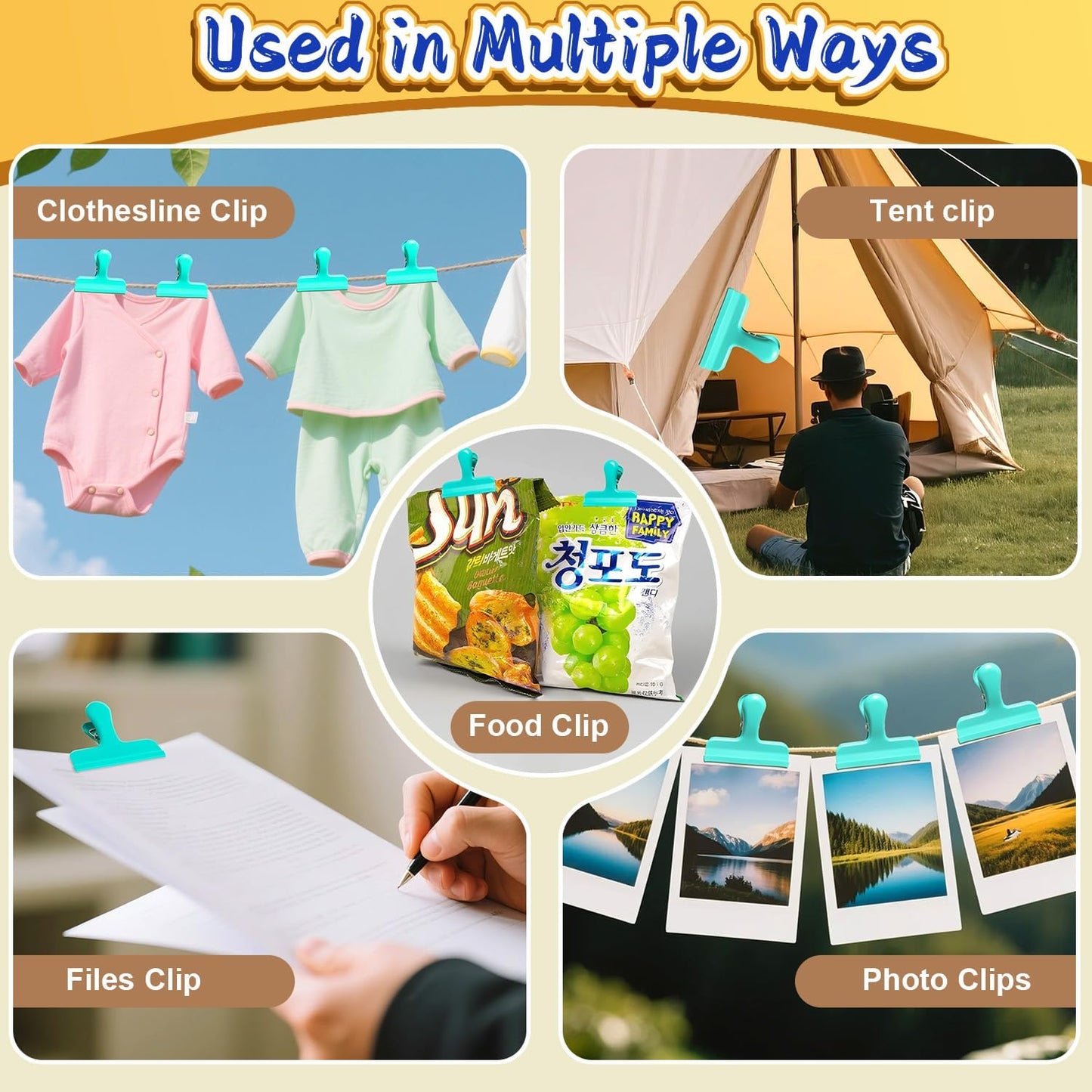 HOUSE AGAIN Chip Clips, 12 Pack Stainless Steel Chip Bag Clips Covered with Silicone, NO More Sharp Edges, Bag Clip for Food Packages, Heavy Duty for Kitchen and Office, Green