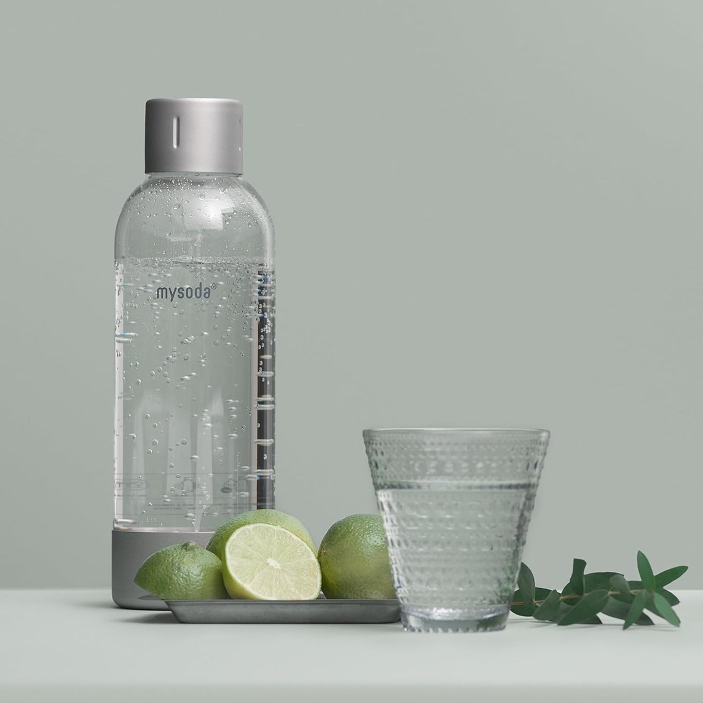 Mysoda Premium Carbonating Bottle 1L Silver - Compatible with MySoda and any brands - Quick-Lock Reusable Bottles - Lid and Base Made of Stainless Steel - BPA Free