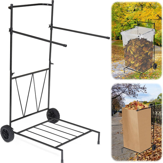 Heavy Duty Portable Trash Bag Holder with Wheel, Adjustable 30-45 Gallon Outdoor Leaf Bag Stand, Durable Trash Bag Rack, for Yard, Lawn Cleanup, Gardening, Camping & Parties