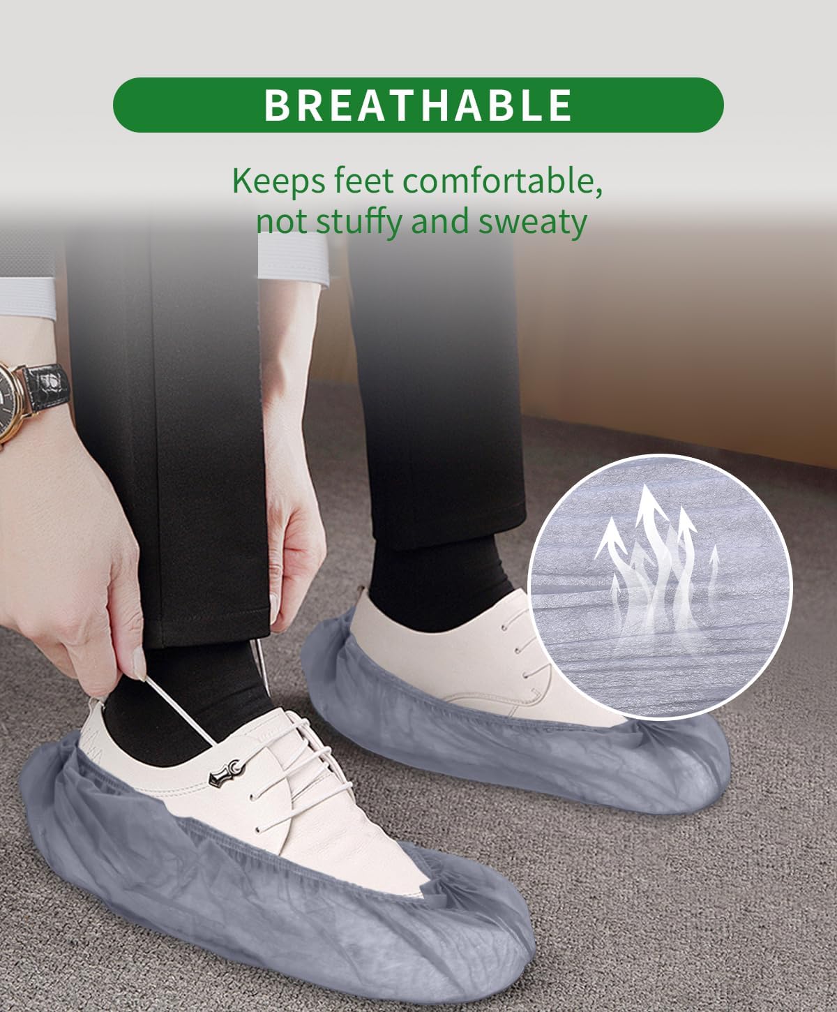 200Pcs(100 Pairs) Non-Woven Shoe Covers Disposable Non Slip for Indoors, Breathable | Durable | Boot Covers, Fits Up to Size 13 US Men (Gray)