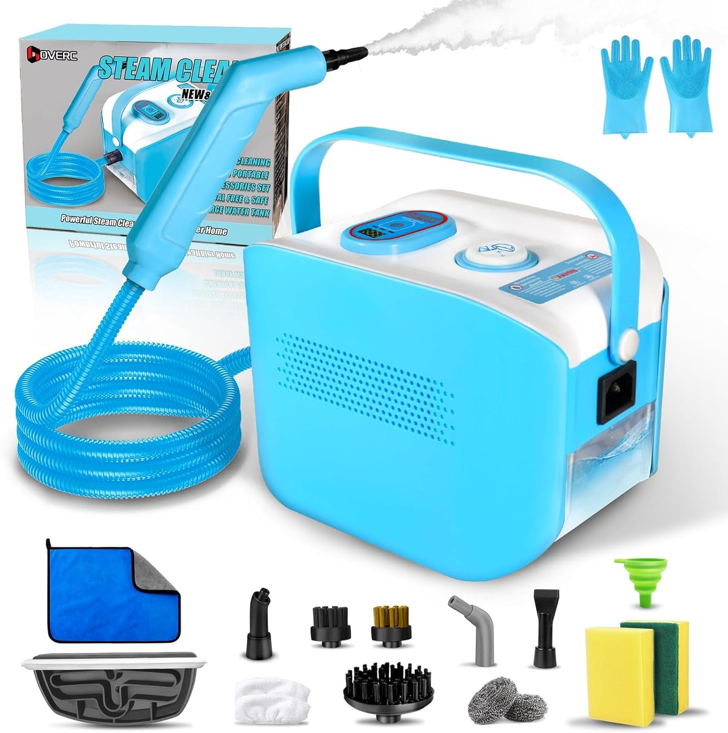 Handheld Steam Cleaner for Home, 10s Heat-Up/2.1 Qt Tank/4.5BAR High Pressure Hand held Steamer for Cleaning, 3 Level Pressurized Portable Steam Cleaner for Car Detailing, Bed Bugs, Blue,Tile, Grout