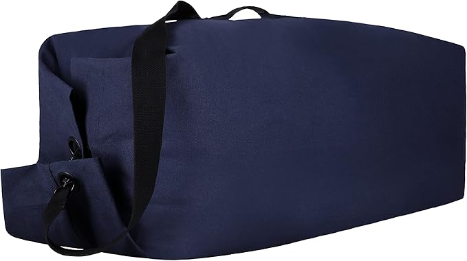 WHITEDUCK Top Load Canvas Folding Duffel Bag, Water Resistant Army Style Shoulder Bag for Men and Women- Gym, Sports, Travel, Hiking, Camping, Backpacking (Small 21" x 36",Blue)