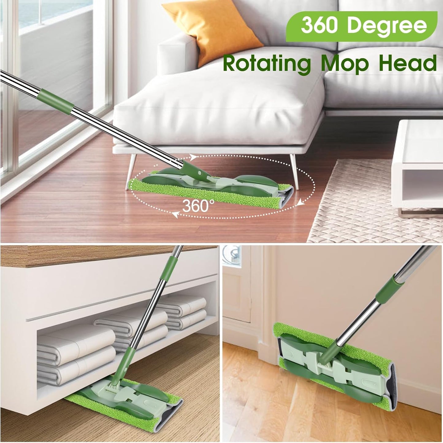 MASTERTOP Microfiber Mop - Flat Floor Mops Wet Dry Dust Mop with 4 Washable Pads & 52.4'' Stainless Steel Handle for Hardwood Laminate Tile Floor Cleaning