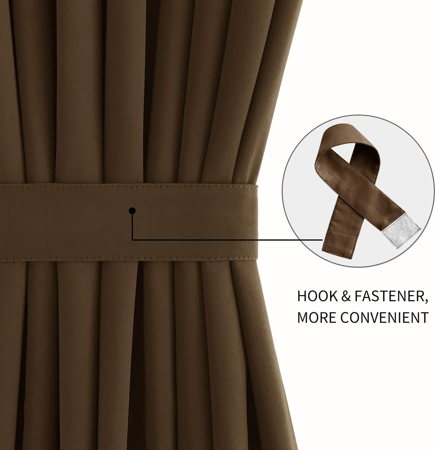 DWCN French Door Curtains – Rod Pocket Thermal Blackout Curtain for Doors with Glass Window, Kitchen and Patio Doors for Privacy, 36 X 72 Inches Long, 1 Curtain Panel with Tieback,Brown