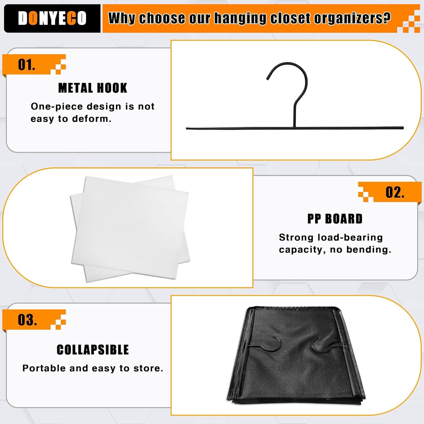 Hanging Closet Organizer, Easy Mount Foldable 4-Shelf Hanging Closet Wardrobe Storage Shelves, Clothes Handbag Shoes Accessories Storage, Washable Oxford Cloth Fabric, Black