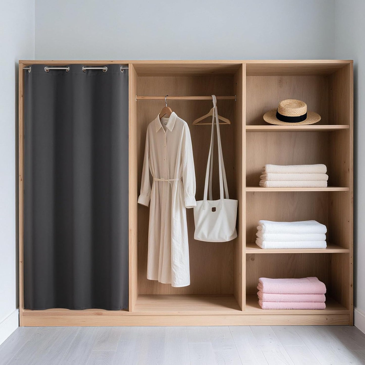 Joydeco Blackout Door Curtain for Doorway Privacy 108 Inches Long, Grommet Closet Curtain for Open Closet, Room Divider for Bedroom Living Room (Grey, 52Wx108L, 1 Panel)