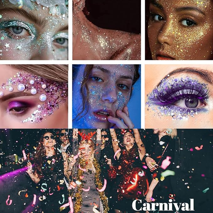 Mysense Gold Body Glitter Stick,Mardi Gras Accessories,Sparkling Face Hair Glitter,Mermaid Sequins Chunky Glitter Face Paint,Singer Concert Outfit Festival Rave Accessories for Women and Kids