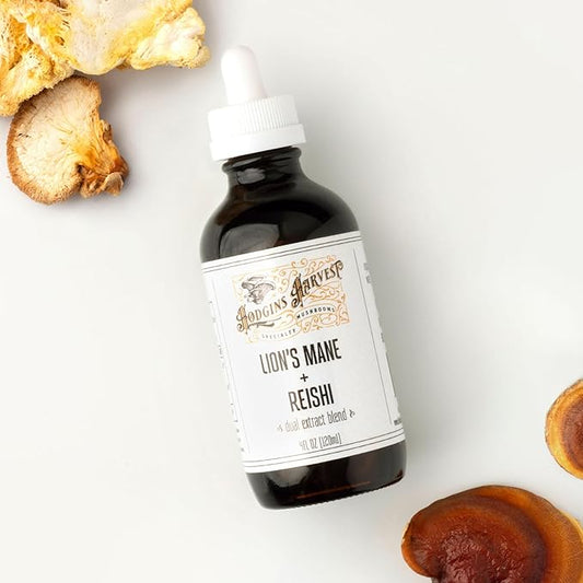 Hodgins Harvest Organic Lion’s Mane + Reishi Tincture | Made with Mushrooms Grown On Our Farm in The USA | Dual Extract | Extra-Concentrated (4 fl oz)