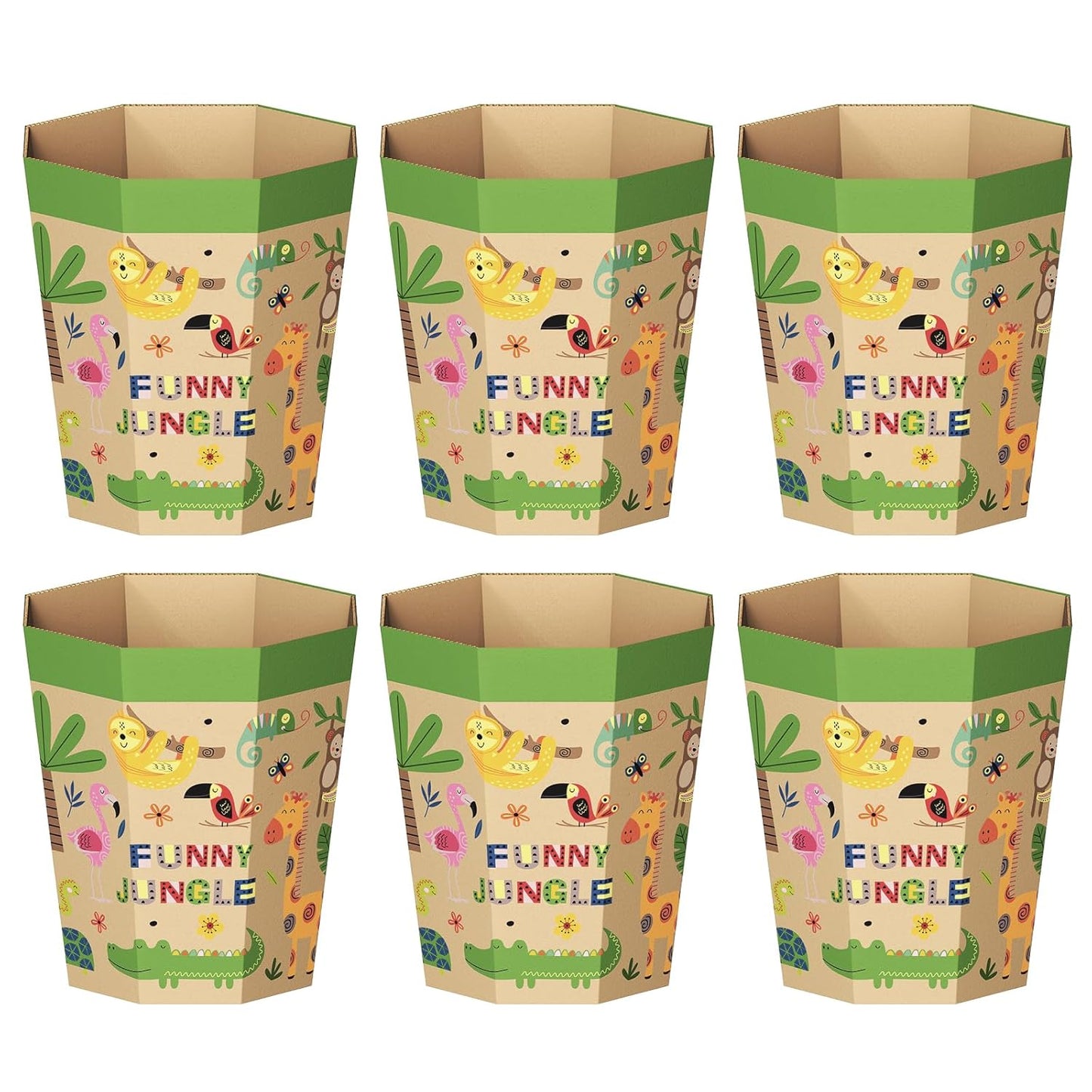 6-Pack Cardboard Trash Can – Foldable, Recyclable, Plastic-Free & Reusable Small Waste Paper Basket for Kids - Garbage Bin Perfect for Bedrooms, Playrooms, Children's Room & Outdoor (1.6 Gallon)