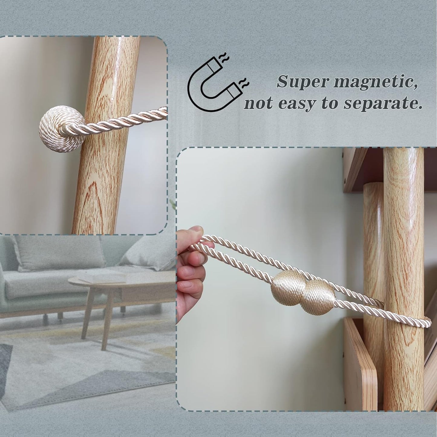 Hion Magnetic Curtain Tiebacks Grey 6 Pack, Curtain Tiebacks Buckles Holdbacks Holders Hooks Clip for Home Bedroom Office Decorative Thick or Thin Curtain