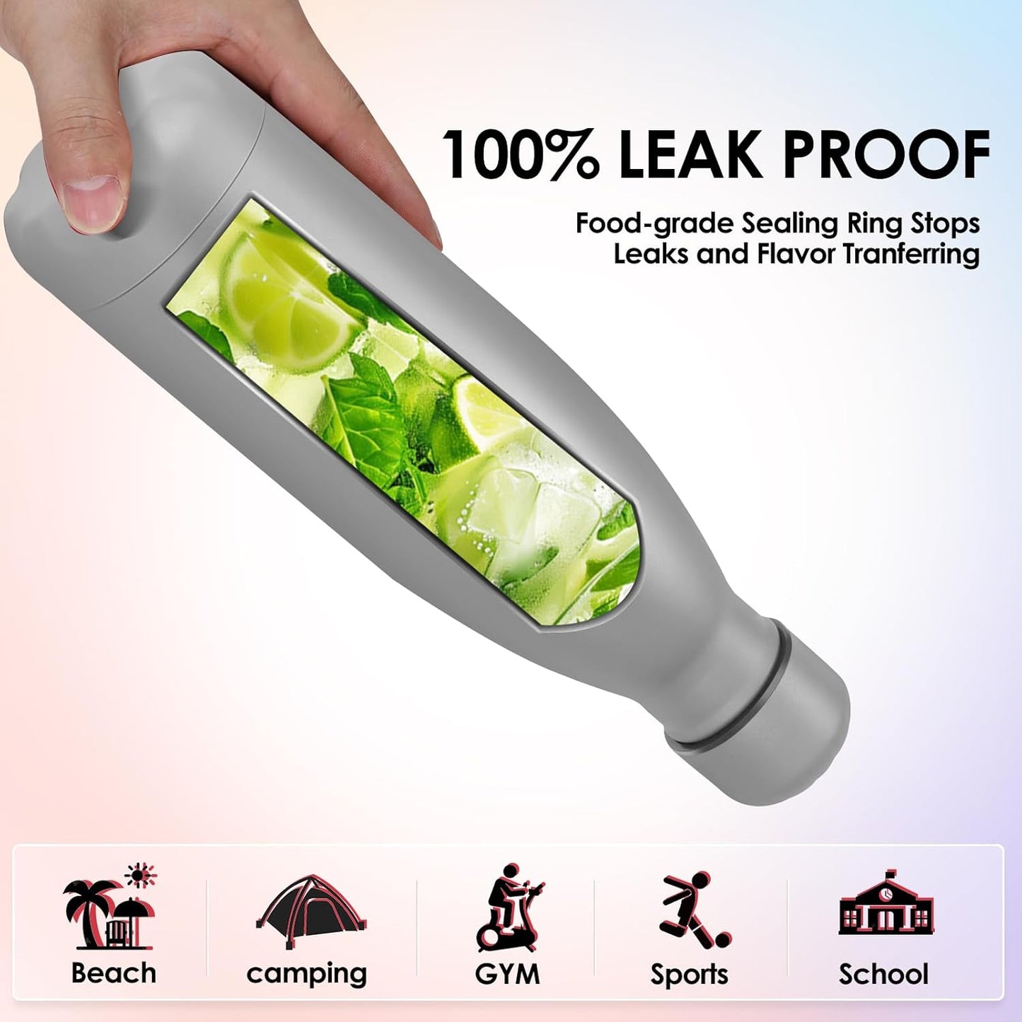 25oz Cola-Bottle Shaped Stainless Steel Leak-proof Water Bottle,Double Wall Vacuum Insulated Metal,Travel Mug For Sports Indoors & Outdoors,BPA-Free School Kids Flasks,Gray(2 Pack)