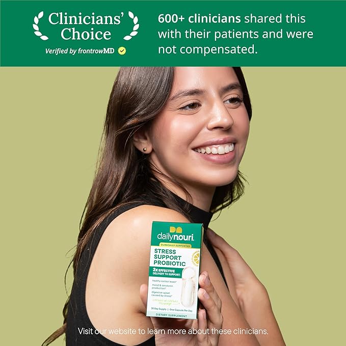 Nouri Daily Stress Support Probiotic for Women & Men | Supports Cortisol Management, Stress Relief, Mood, Digestion & Gut Health | 3 Clinically Studied Strains + Vegan Omega Oil | 30-Day Supply