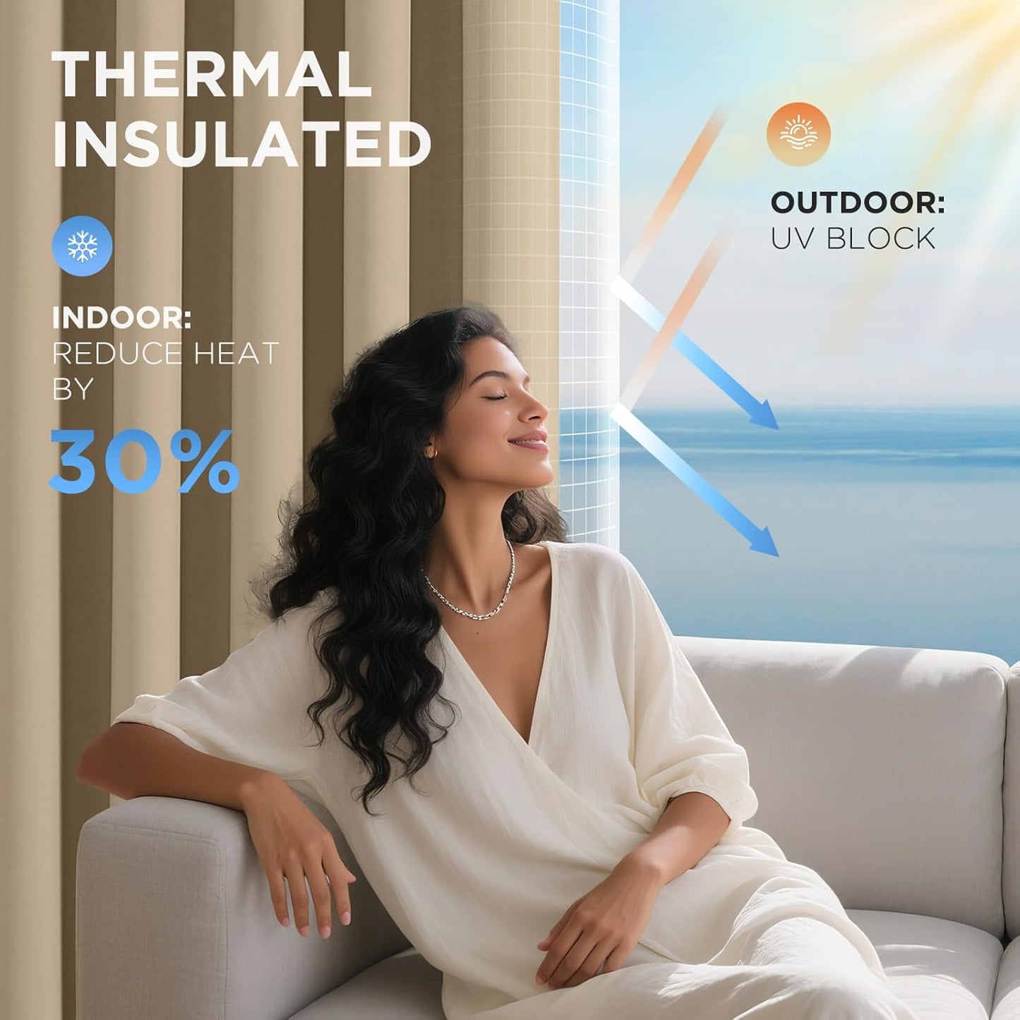 Joydeco Blackout Patio Sliding Door Curtains 90 Inches Long, Grommet Privacy Room Divider Curtains, Extra Wide Thermal Blackout Drapes for Bedroom Living Room (Light Beige, 70Wx90L, 1 Panel)