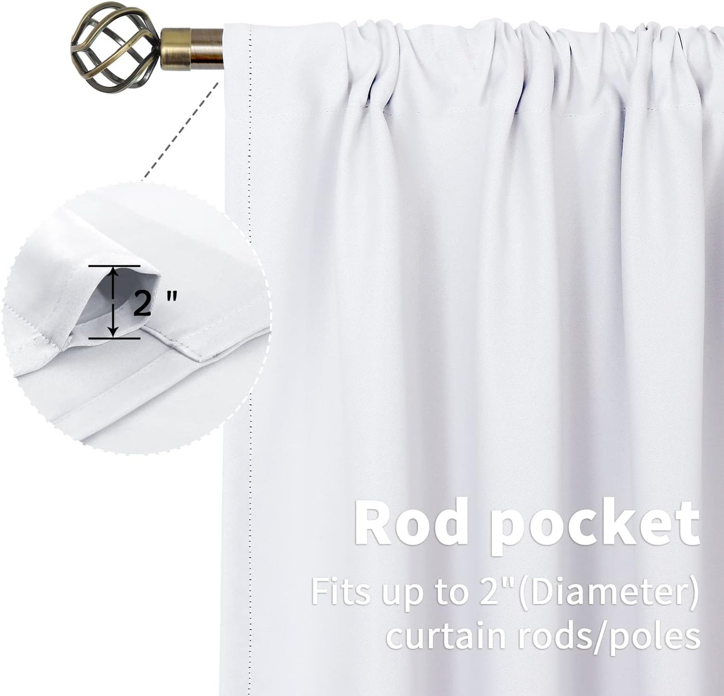 BGment White Curtains 63 Inch Length for Living Room - Rod Pocket Drapes Privacy for Bedroom Dining, 42 x 63 Inch, 2 Panels