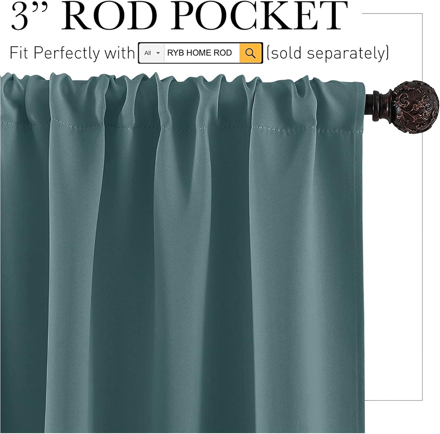 RYB HOME Blackout Curtains for Small Windows, Privacy Thermal Insulating Mini Curtains & Drapes for Bedroom Bathroom Kitchen Door Window RV Camper, W 42 x L 36 inch, Teal Blue, 2 Panels