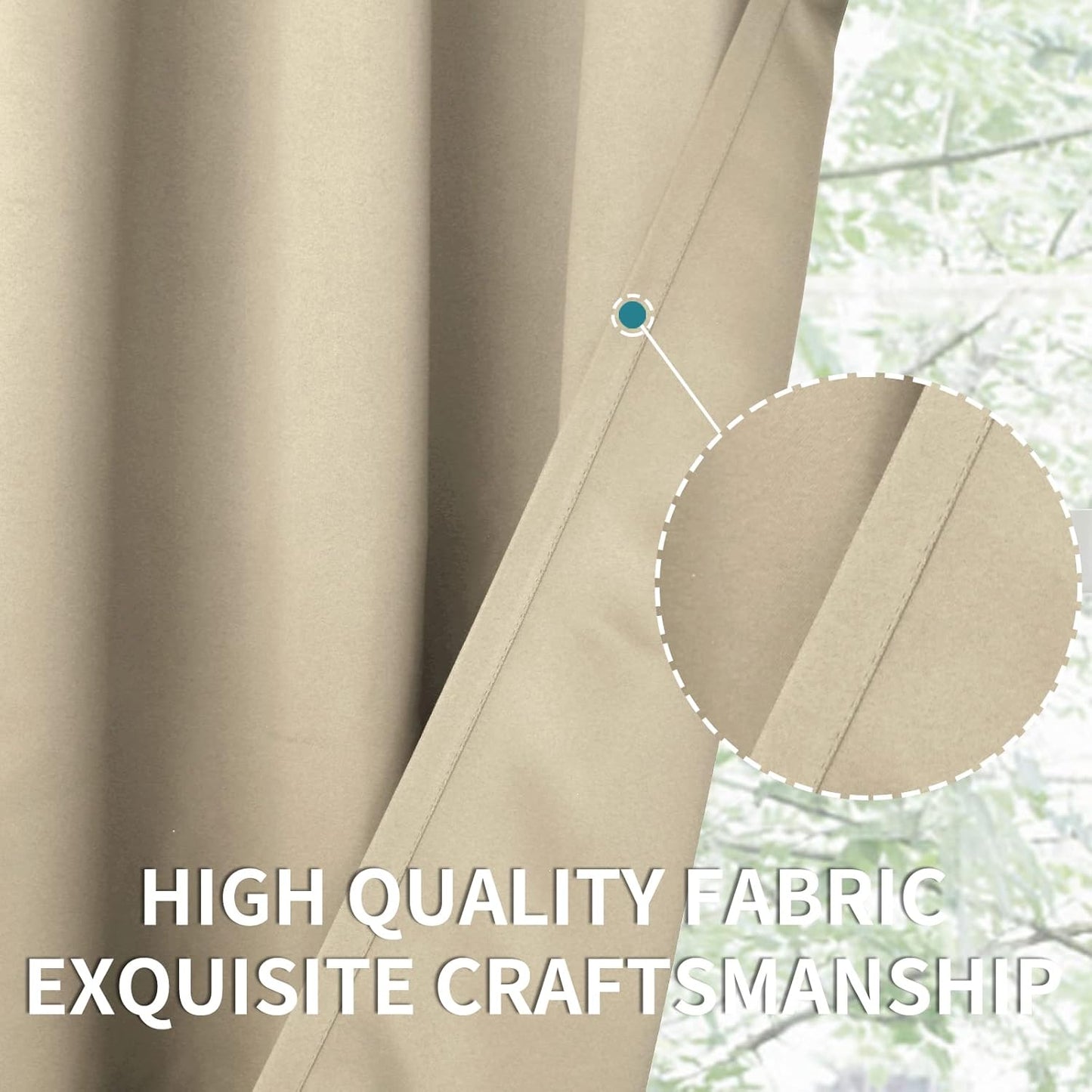 BGment Beige Blackout Curtains for Short Window - Rod Pocket 54 Inch Width Thermal Insulated Room Darkening Curtain for Bedroom Kitchen Cafe, 52 x 45 Inch, 2 Panels, Beige