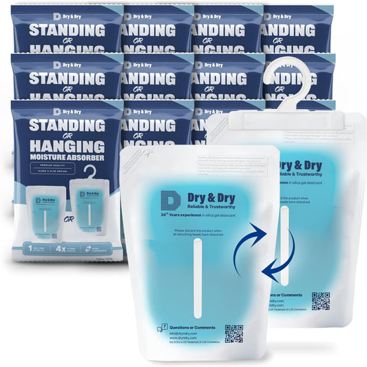 Dry & Dry 12 Packs Hybrid Moisture Absorbers & Musty Odor Eliminator Dehumidifier to Control Excess Moisture for Basements, Closets, Bathrooms, Laundry Rooms. Moisture Absorbers