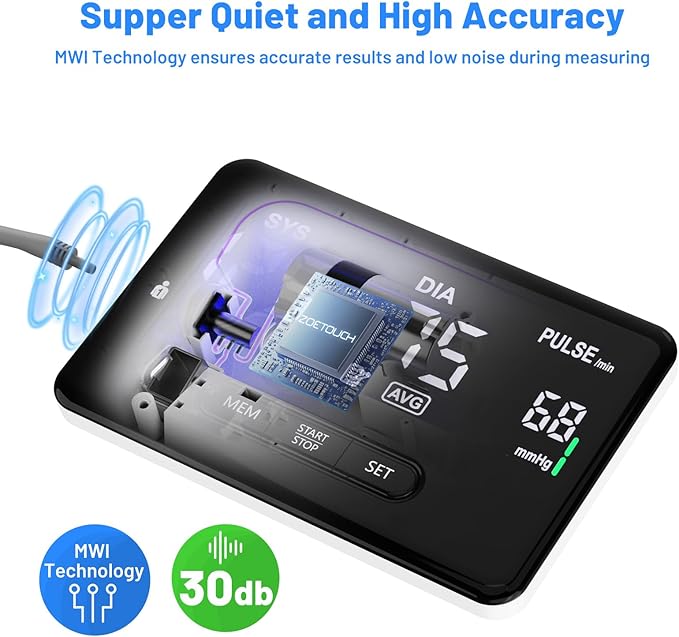 Smart Blood Pressure Monitor for Home Use, Bluetooth Upper Arm BP Machine with Large Cuff 8.66-16.54”, Accurate Digital Monitors 2x199 Readout, 6.89 inch Backlit LED Screen, Work with APP
