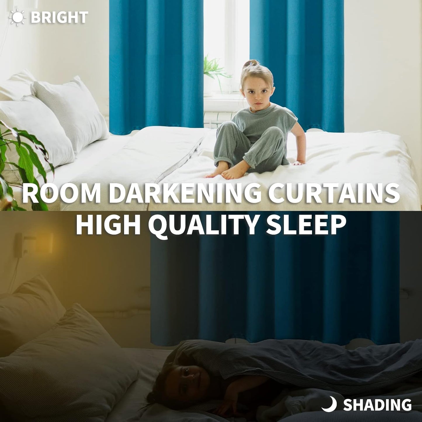 BGment Rod Pocket Blackout Curtains for Bedroom - Thermal Insulated Room Darkening Curtains for Living Room, Peacock Blue, 52 x 63 Inch, 2 Panels