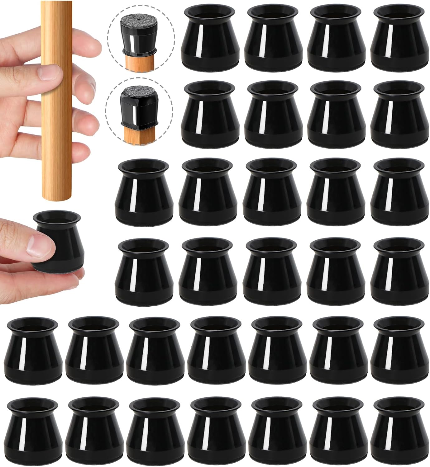 32 Pcs Chair Leg Protectors for Hardwood Floors, Silicone Felt Furniture Leg Cover Pad for Protecting Floors from Scratches and Noise, Smooth Moving，Small(Fit Round Diameter：5/16" to 1-5/16")