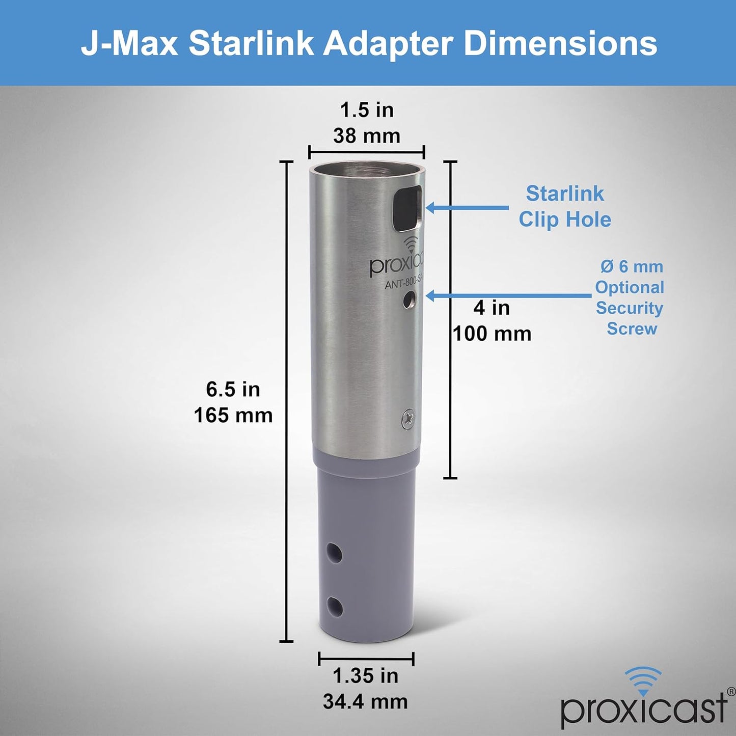 Proxicast Starlink Antenna Adapter for J-Max Antenna Mounts - Stainless Steel Coupler for V2 Rectangular Starlink Satellite Dish Antenna (ANT-800-SA1)