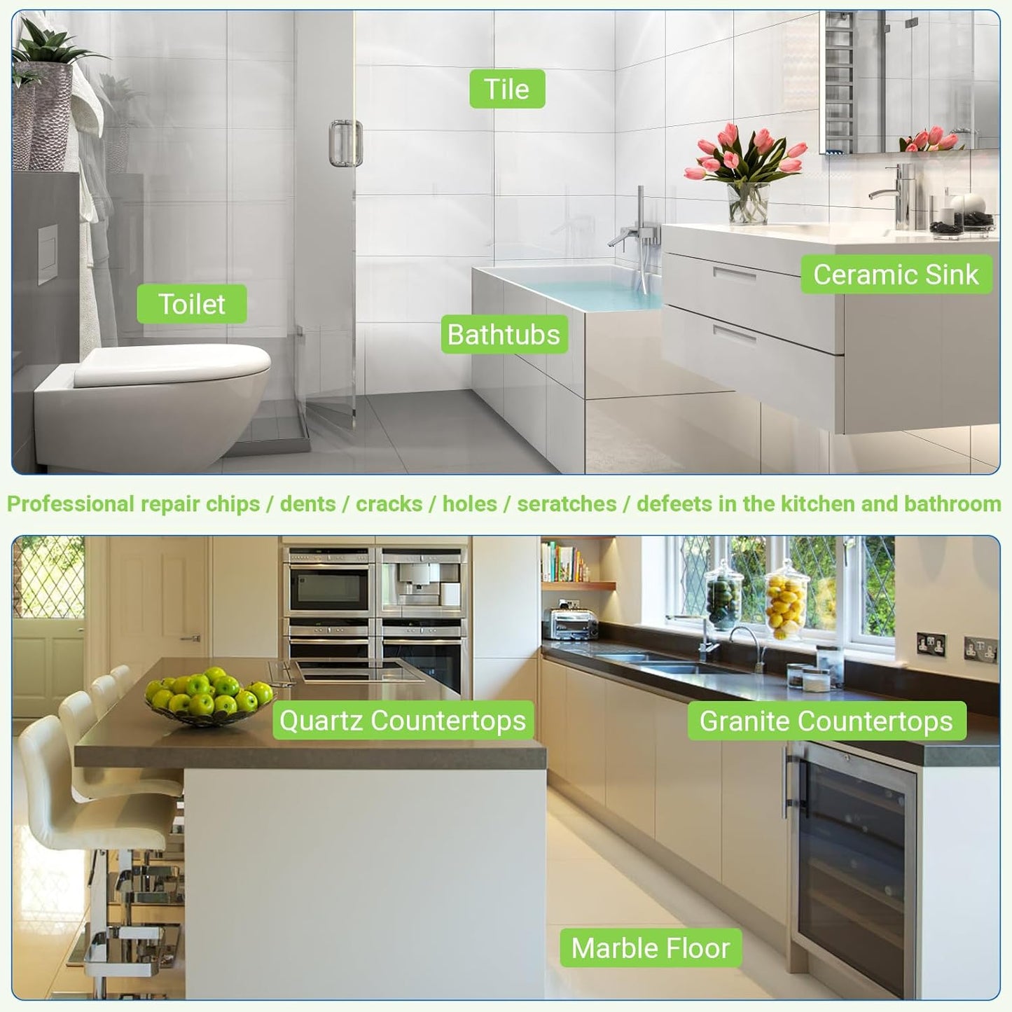 Tub Repair Porcelain Repair Kit, Crack Repair Kit for Bathtubs, Sinks, Marble, Tiles, White