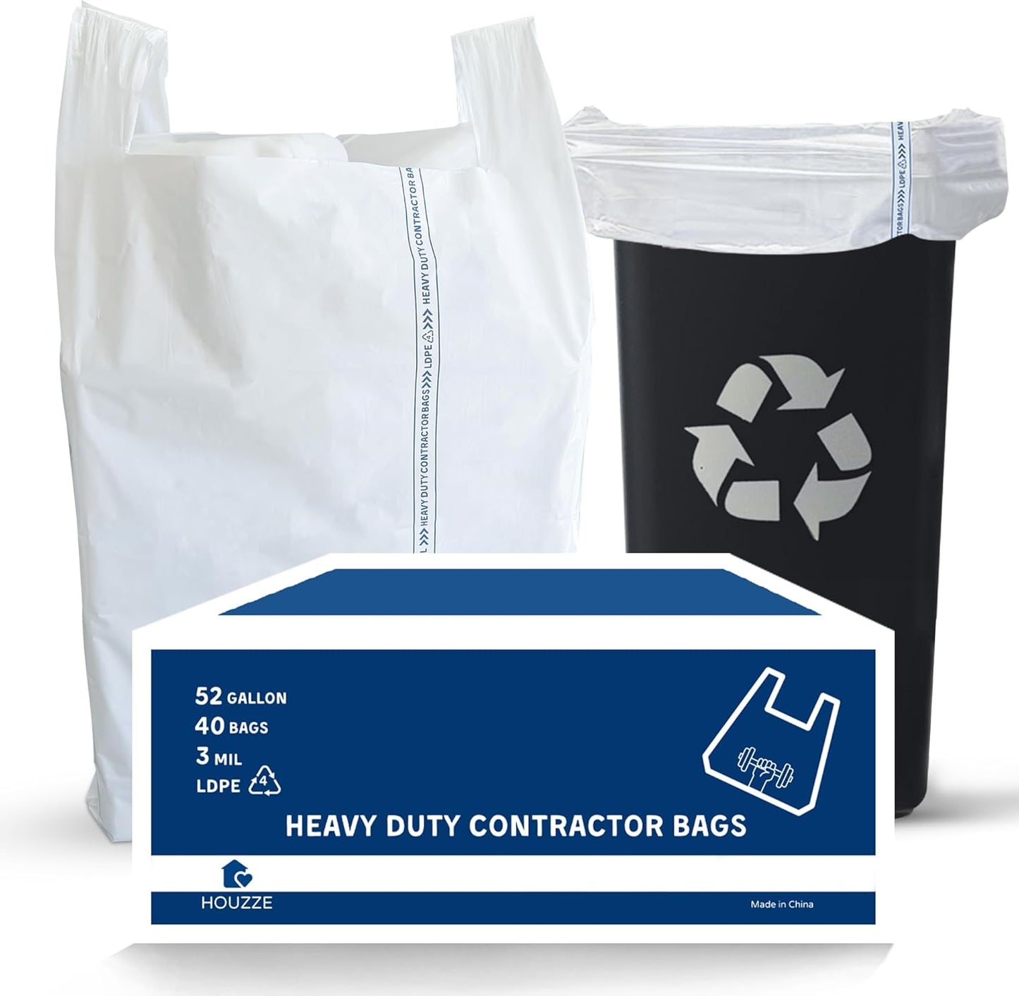 Heavy Duty Contractor Trash Bags with Handles – 52 Gallon, 40 Count | 3 MIL Thick, Extra Large Garbage Bags for Yard Waste, Construction, Lawn & Commercial Use | Secure Branded Knot for Easy Handling