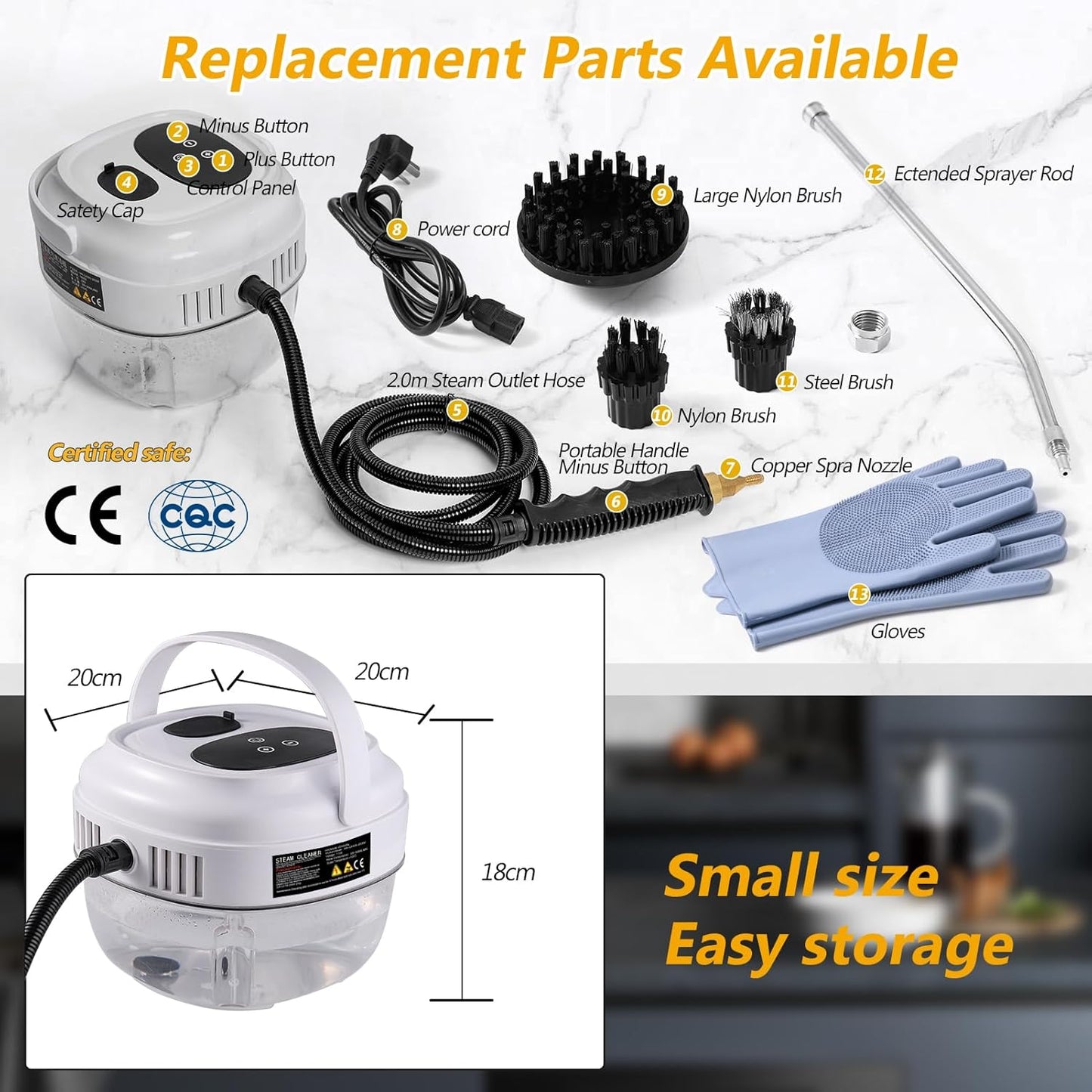 Handheld Steam Cleaner, 2500W Portable Steamer For Cleaning Car Detailing and Grout, 15s Heat-Up, 1.5L Tank Pressurized Steam Cleaner for Home Use & all Surfaces