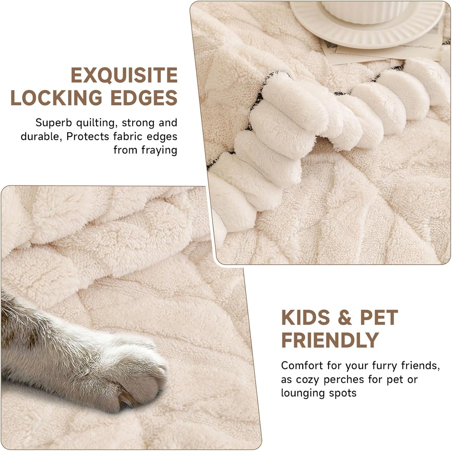 OTOB Couch Cover for Dogs Washable Pet Friendly, Non Slip Plush Funny Fuzzy Loveseat Sofa Cushion Slipcovers, All Seasons Geometric Jacquard Soft & Cozy Pet Bed Mat Protector (White, 27.6" x 47.2")