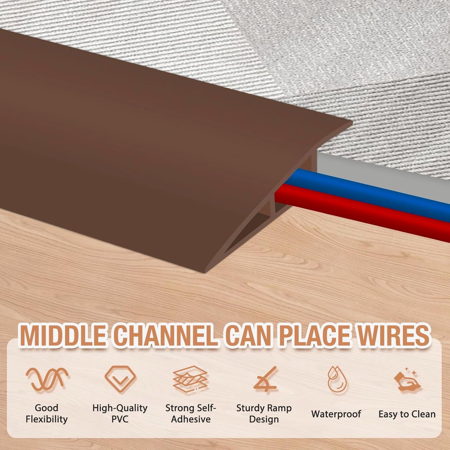 Floor Transition Strip Self Adhesive Vinyl Door Threshold for Doorways Carpet Edging Trim Overlap Edge Reducer for Laminate Floor, Carpet, Tile (Brown, 2/5" to 3/5", 3.3Ft)