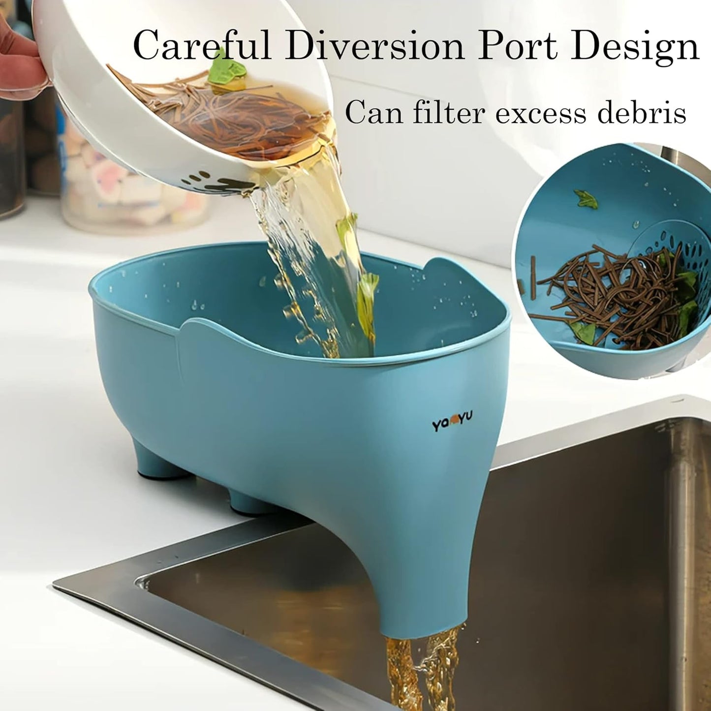 2PCS Vegetable Washing Basket - Elephant Drainage Basket for Fruits, Pasta, Noodles - Green & Blue