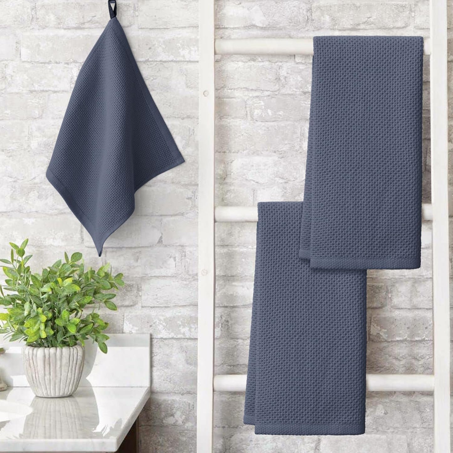 Artoid Mode 100% Cotton Dark Grey Waffle Weave Kitchen Dish Cloths, 13x28 Inch Ultra Soft Absorbent Quick Drying Kitchen Dish Towels Set of 4