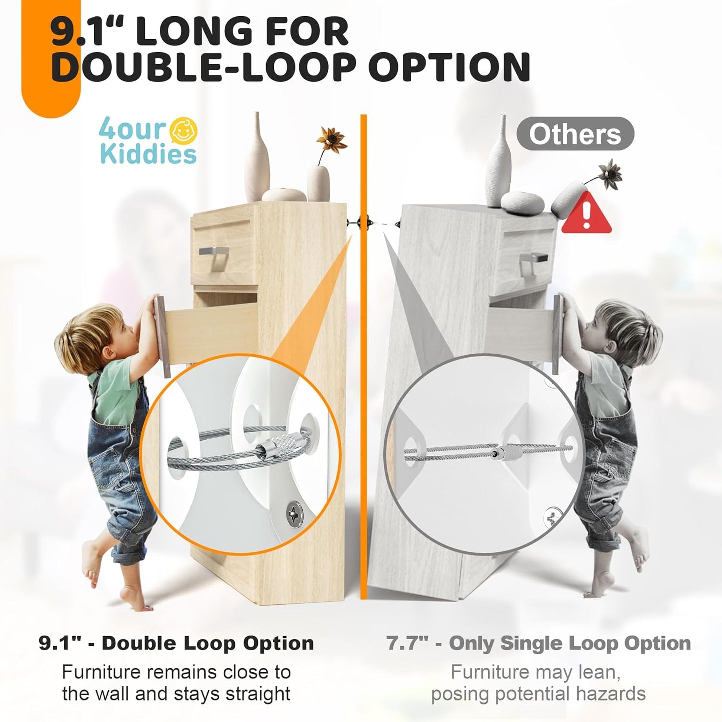 10 Pack Furniture Wall Anchors for Baby Proofing, Anti Tip Furniture Anchors, Secure 400 Pound Furniture, Dresser, Bookcase to Wall Prevent Falling, Earthquake Straps for Child Safety (Black)