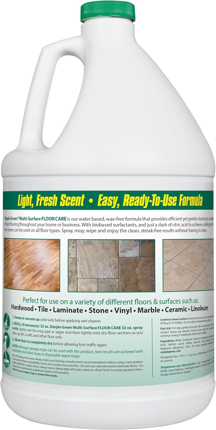 Simple Green Multi-Surface Floor Care - Cleans Hardwood, Vinyl, Laminate, Tile, Concrete and Other Wood - pH Neutral Floor Cleaner 1Gal