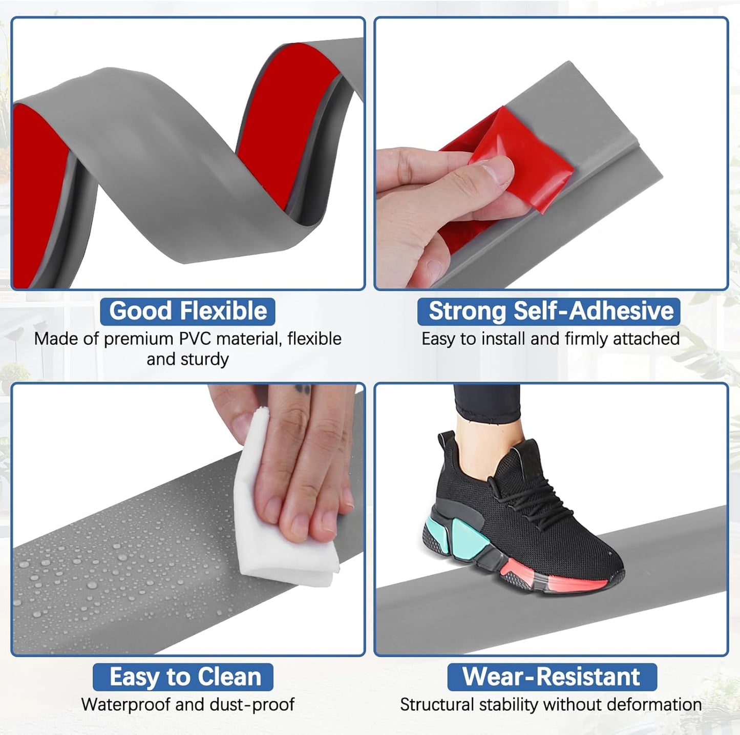 Vinyl Door Threshold Flooring Transition Strip Self Adhesive Carpet Edging Strip for Laminate Doorway Edge Threshold from 2/5" to 3/5" (Gray, 10 Ft)