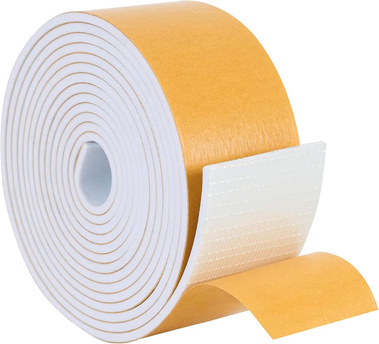 High Density Foam Weather Stripping Door Seal Strip Insulation Tape Roll for Insulating Door Frame, Window, Air Conditioner | Self Adhesive Sealing Weatherstrip (2 in x 1/8 in x 10 Ft, White)