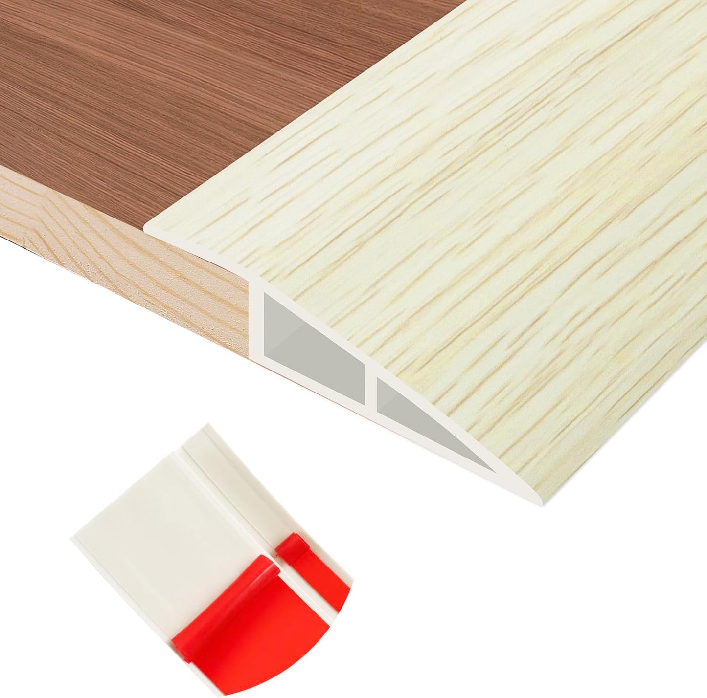 Floor Transition Strip Self Adhesive Vinyl Door Threshold for Doorways Carpet Edging Trim Overlap Edge Reducer for Laminate Floor, Carpet, Tile (Beige Wood Grain, 2/5" to 3/5", 3.3Ft)
