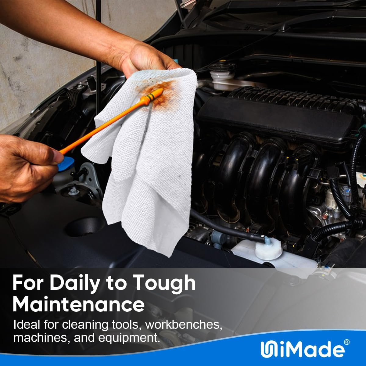 Shop Towel Rags, 50 Pack Reusable Shop Rags Bulk Microfiber Cleaning Cloth Lint Free Cleaning Towels for Car Kitchen Automotive Bar Mechanic Restaurant Garage, 11.5"x 11.5", White