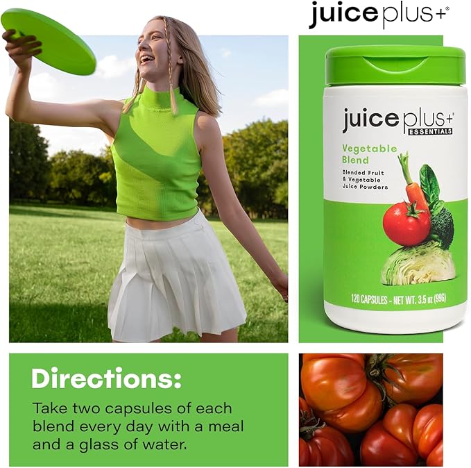 Juice Plus+ Vegetable Blend: with Broccoli, Parsley, Tomato & More - Plant-Based, Vegan, Gluten-Free, Non-GMO, Kosher - for Heart, Immune, Cognitive & Skin Health - 1 Bottle (60 Servings)