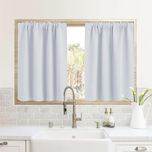RYB HOME RV Camper Door Window Curtains -Blackout Privacy Curtains & Drapes for Bathroom Bedroom Kitchen Portable Travel Trailer Small Window Decor, W 34 x L 24, Greyish White, 2 Panels