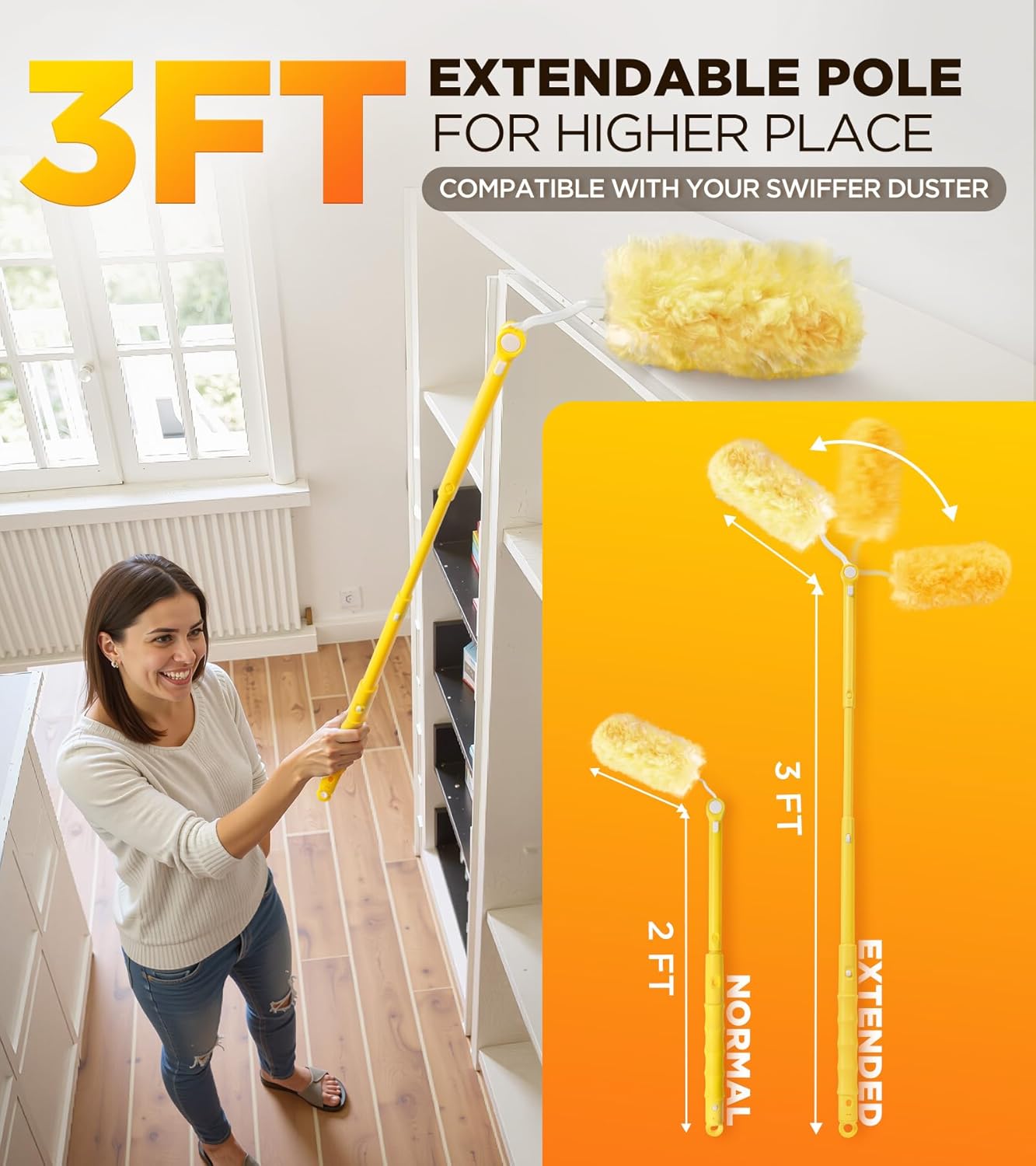 Heavy Duty Duster Refill Kit for Swiffer Duster with 3 ft Extension Pole & 20 Count Refills, 4X Microfibers Multisurface Dusters for Cleaning Home, Celling Fan, Blinds, Vent & Shelves