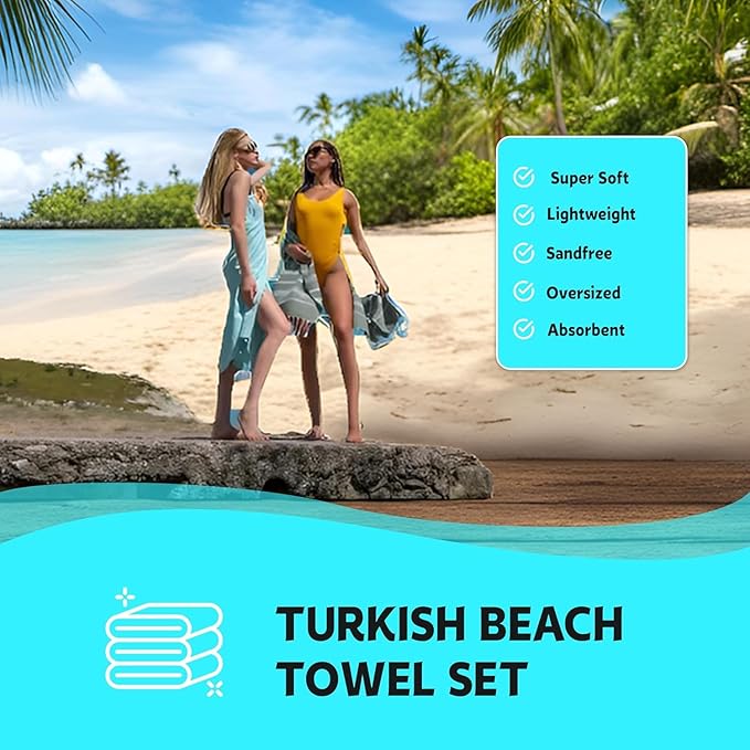 HAVLULAND Turkish Beach Towels Oversized -100% Turkish Cotton Super Soft Lightweight - Absorbent and Quick Drying Bath Towel - Sand Free Beach Towel - Turkish Towels for Adults (Blue, 12 Pack)