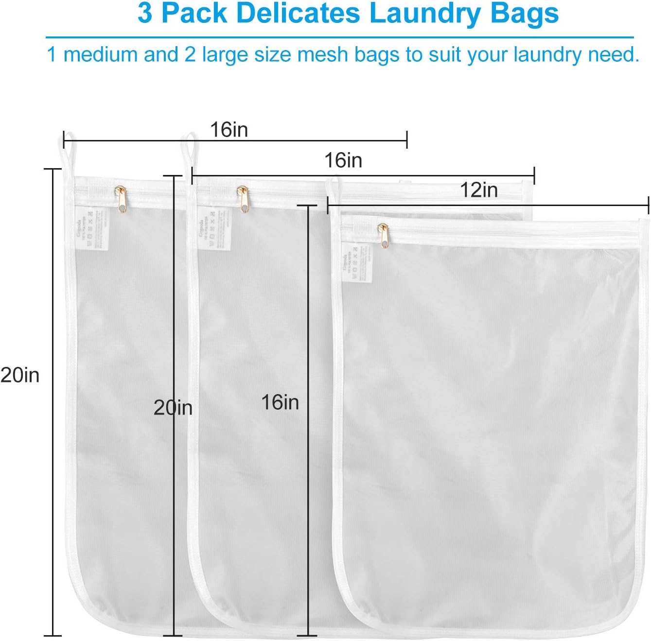 Gogooda Delicates Laundry Bags, Fine Mesh Wash Bag for Lingerie, Underwear, Bra, Silk, Socks with Hanging Loop